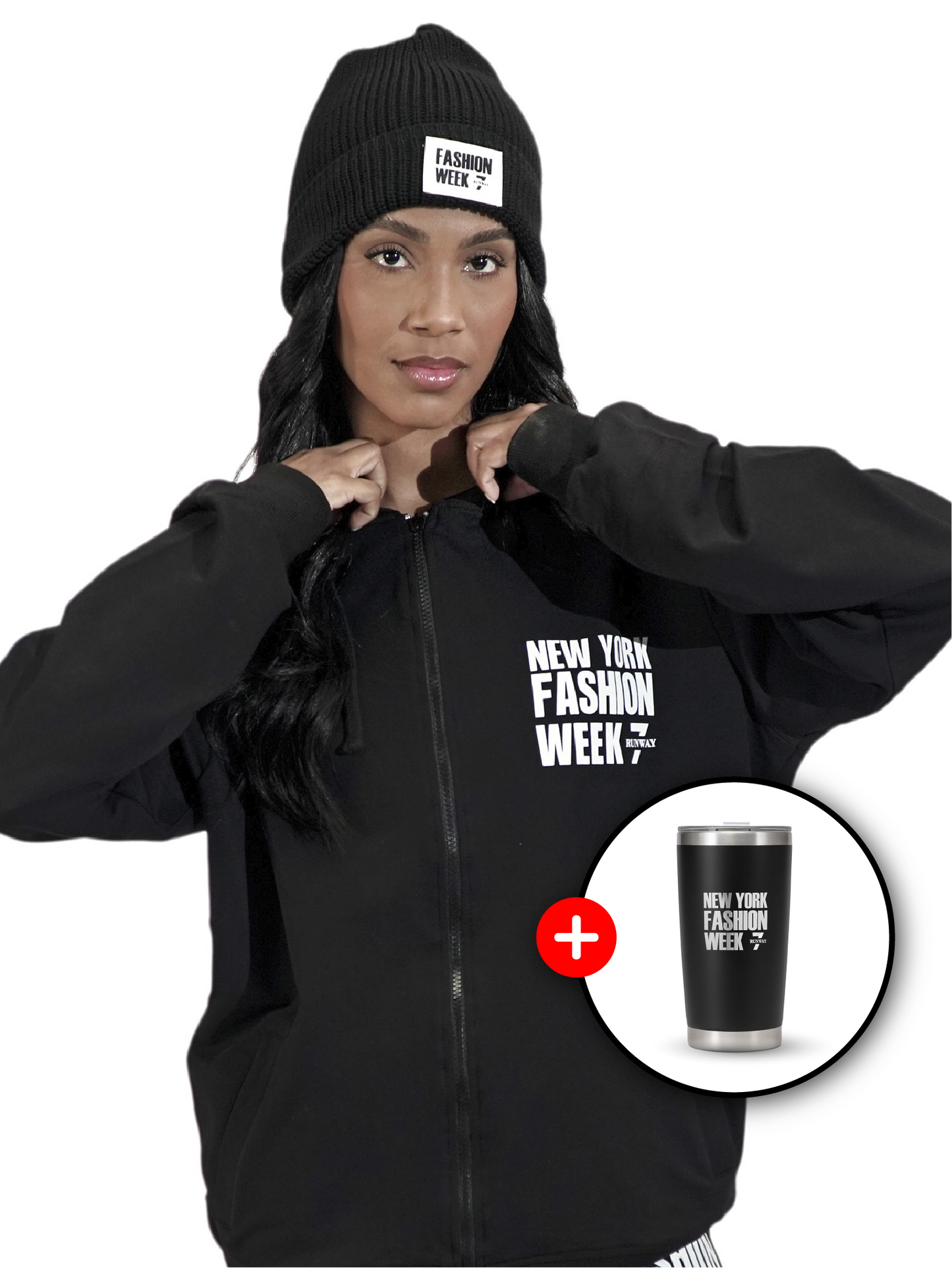 NYFW BLACK ZIP UP HODDIE + NYFW METALLIC CUP