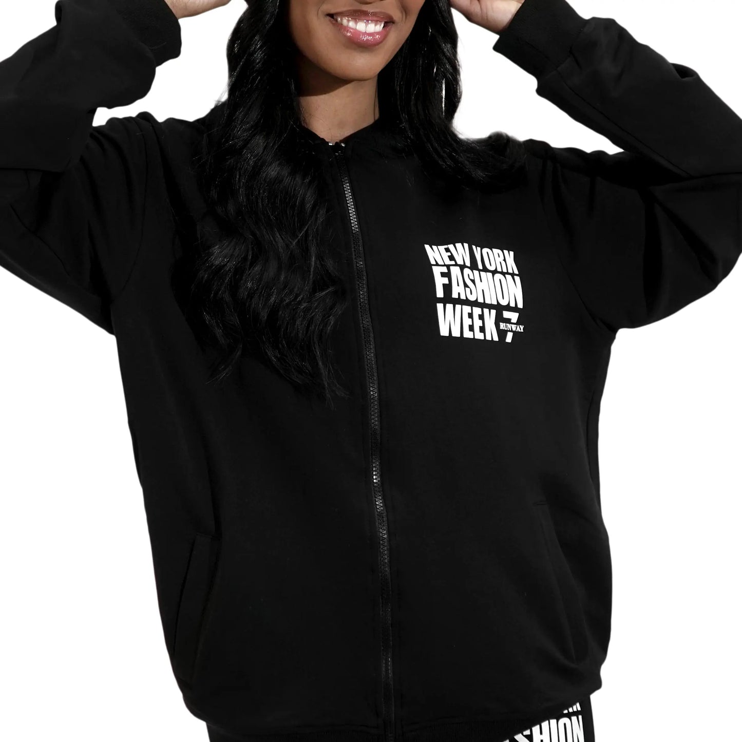 NYFW BLACK ZIP UP HODDIE