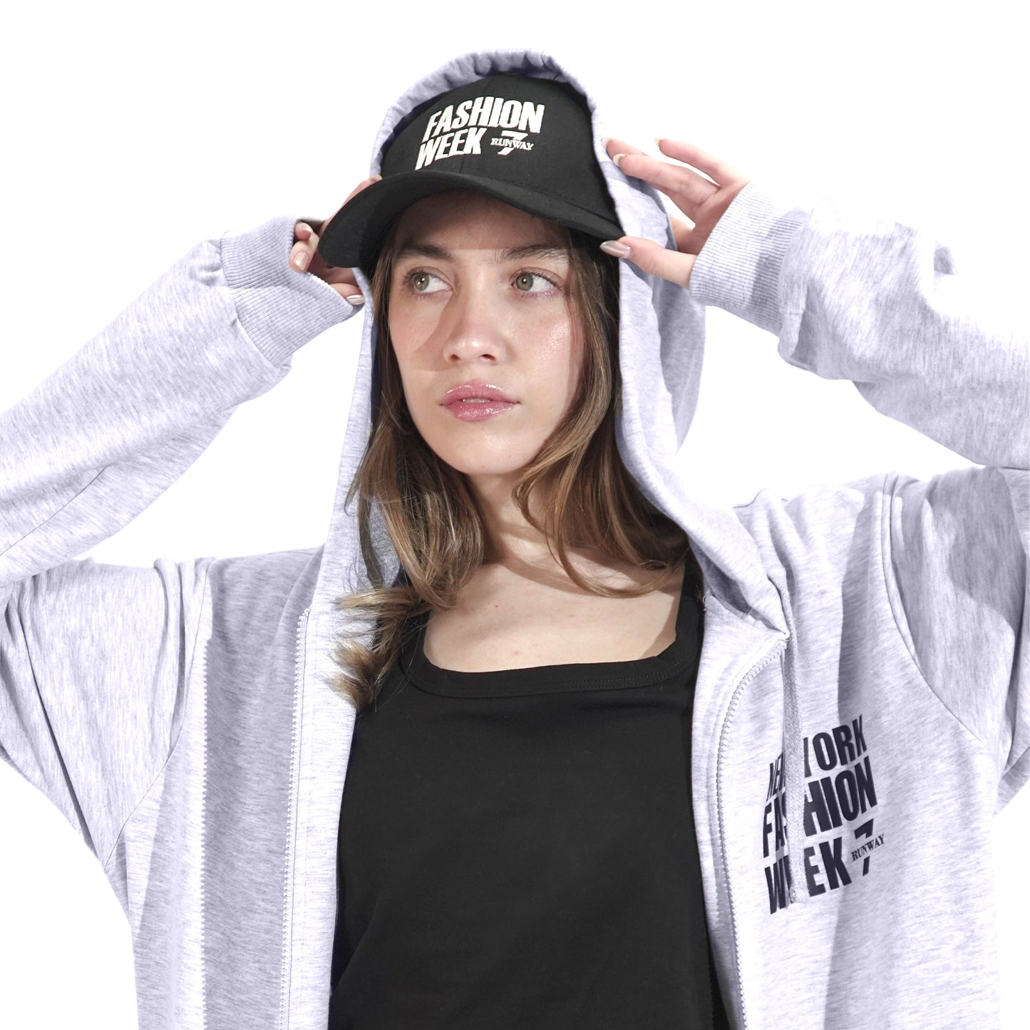 NYFW MELANGE ZIP UP HODDIE