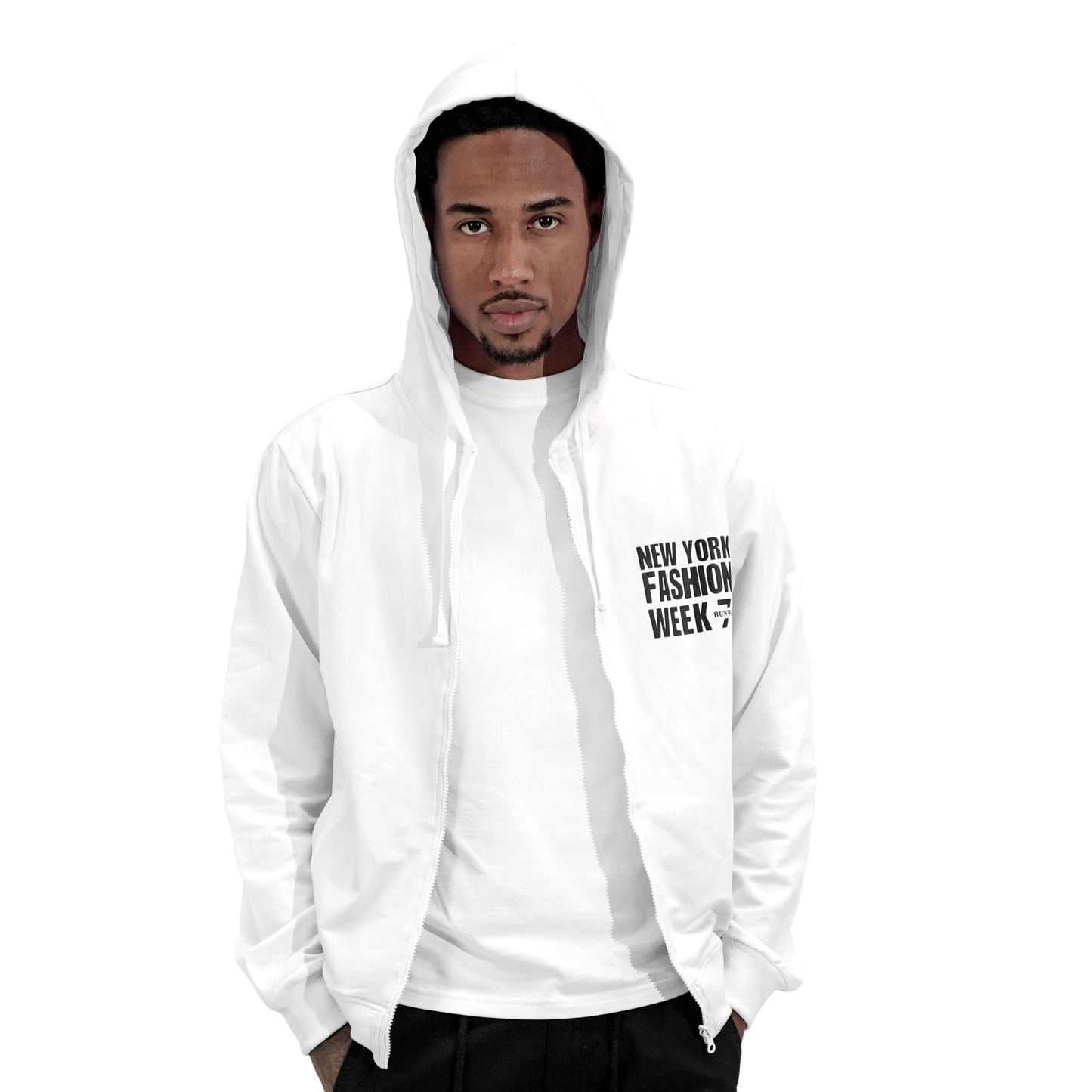 NYFW WHITE ZIP UP HODDIE